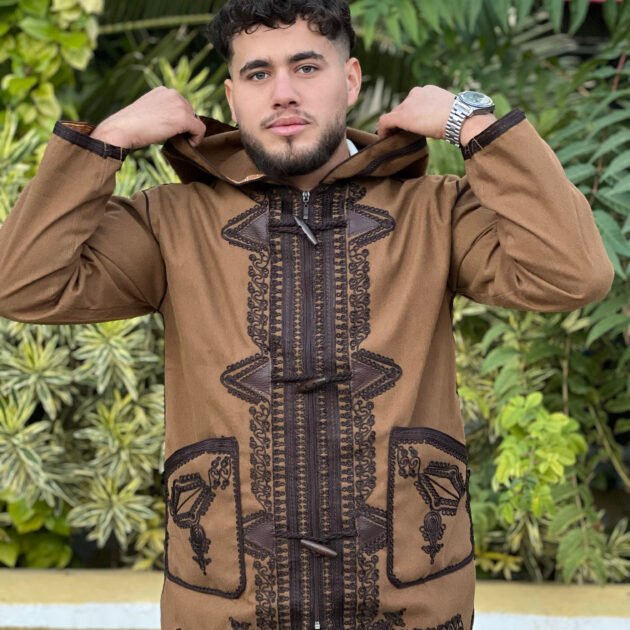 Capichon Marron Brodé Au Marron Foncè | كابيشو مطروز وبر بني